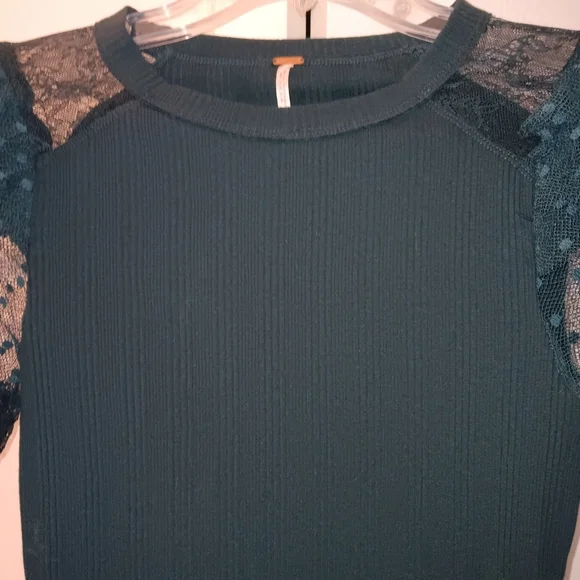 Free People Kiss Kiss ๐ Teal Swiss Dot Mesh Long Sleeve Top. Size S. - Picture 5 of 9